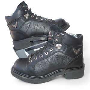 Thorogood 6.5" Leather Steel Toe Motorcycle Ankle Boots Black Silver Women's 7W